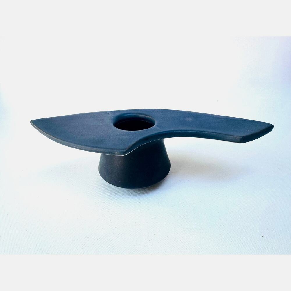 Signed Postmodern Studio Pottery Ikebana Vase Matte Black Ceramic Vessel